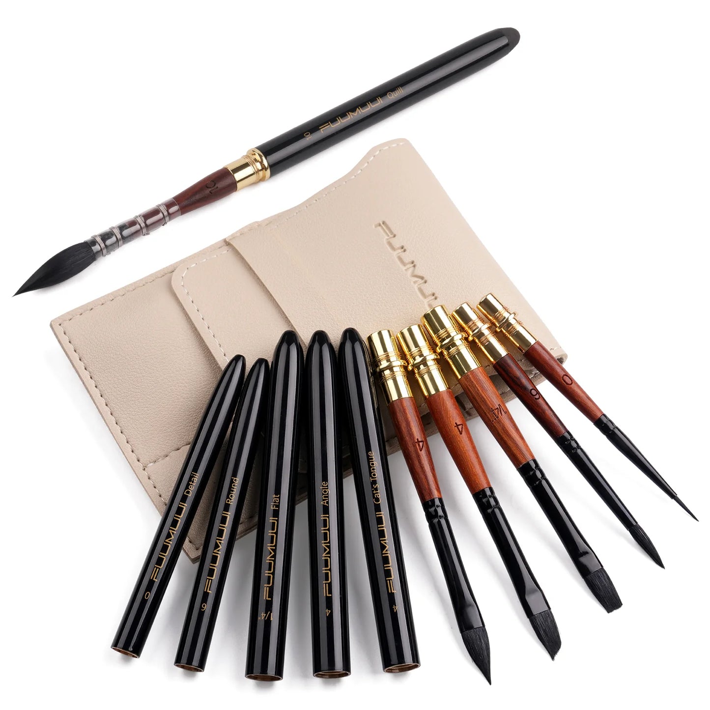 Fuumuui High-Grade Pure Squirrel Hair Travel Watercolor Brushes (6 pcs)