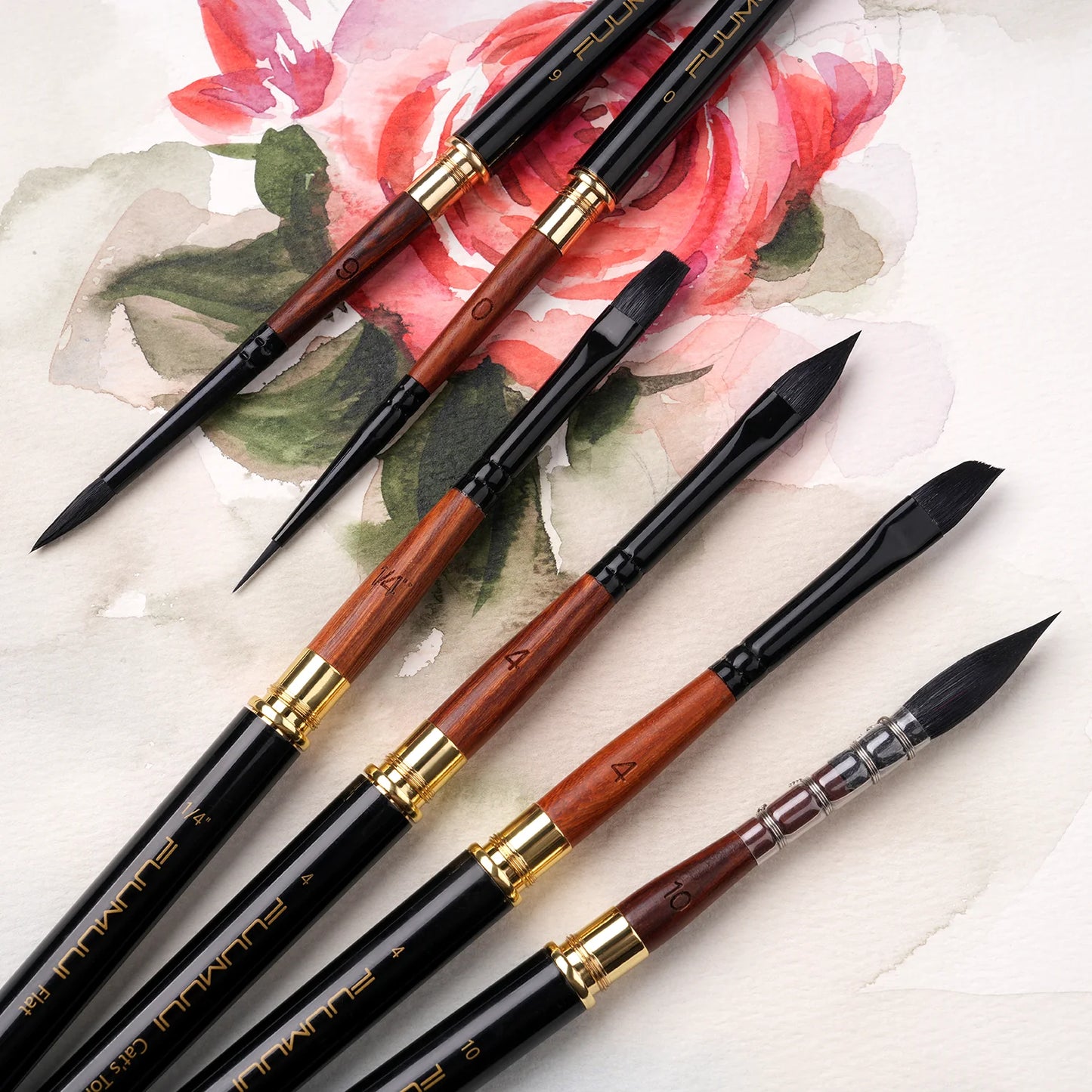 Fuumuui High-Grade Pure Squirrel Hair Travel Watercolor Brushes (6 pcs)