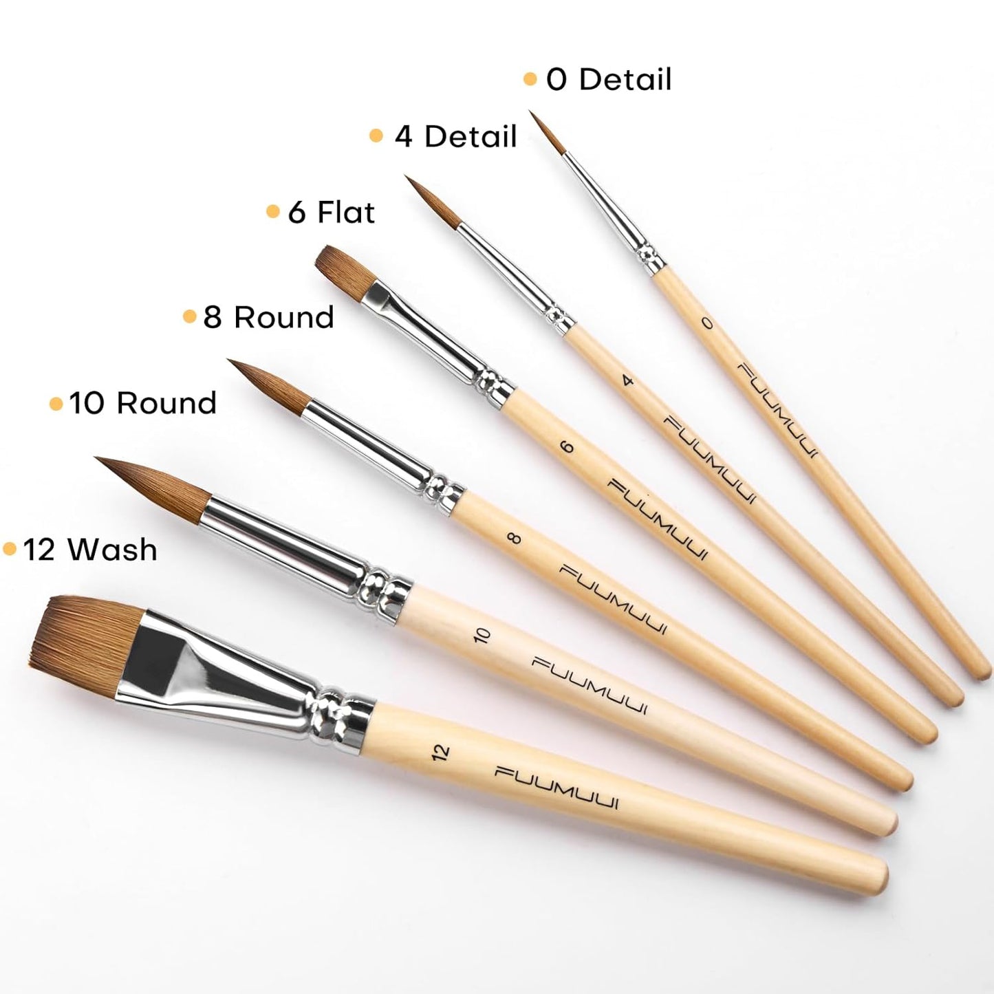 Fuumuui Sable Travel Watercolor Brushes (6 pcs)