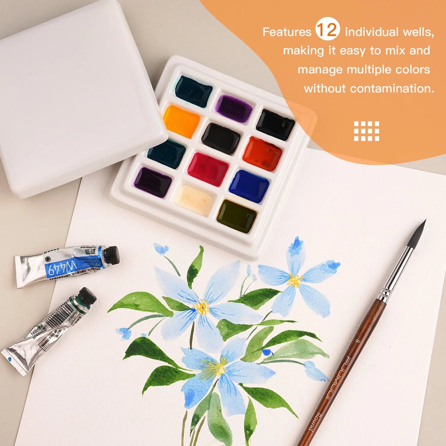 Ceramic Watercolor Palette with Lid (12 - well or 20 - well) - SOCO Store Fujairah